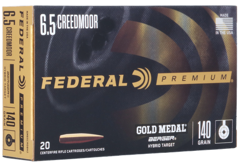 Federal Premium Gold Medal Berger Rifle Ammunition GM65CRDBH2, 6.5 Creedmoor, Hybrid Target, 140 GR, 2725 fps, 20 Rd/Bx