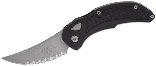 Microtech Brachial Automatic Folding Knife, Single Edge Fully Serrated Apocalyptic Blade, Black Handle (268A-12)