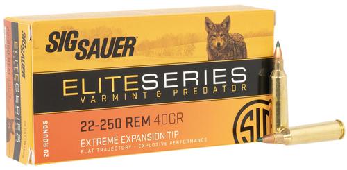 Sigarms Elite Varmint & Predator Rifle Ammunition E225VP4020, 22-250 Rem, Extreme Expansion Tip, 40 GR, 20 Rd/bx