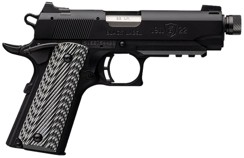Browning 1911-22 Black Label Suppressor Ready Single Action Pistol 051821490, 22LR, 4.25", G10 Grip, Black Finish