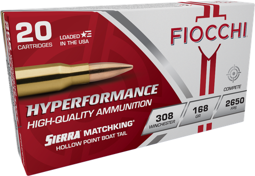 Fiocchi Exacta Match Rifle Ammunition 308MKB, 308 Winchester, Sierra MatchKing BTHP, 168 GR, 2600 fps, 20 Rd/bx