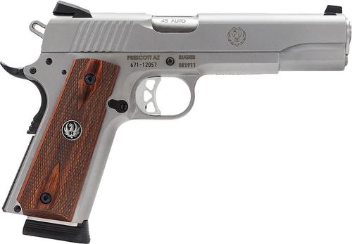 Ruger SR1911 Semi-Auto Pistol 6700, 45 Automatic Colt Pistol (ACP), 5 in, Wood Grip, Stainless Finish, 8 Rd