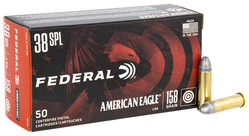 Federal American Eagle Handgun Ammunition AE38B, 38 Special, Lead Round Nose (RN), 158 GR, 760 fps, 50 Rd/bx