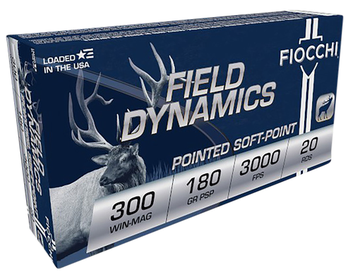 Fiocchi Field Dynamics Rifle Ammunition 300WMB, 300 Win Mag, PSP Interlock BT, 180 GR, 3000 fps, 20 Rd/bx