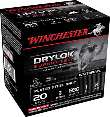 Winchester Super X Dryloc Super Steel Shotshells XSM2032, 20 Gauge, 3", 1 oz, 1330 fps, #2 Steel Shotshells Shot, 25 Rds/Bx