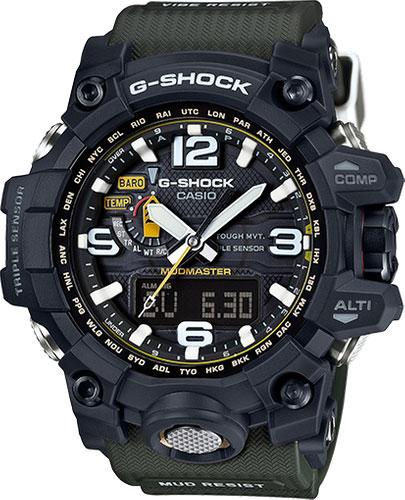 Casio G-Shock Mudmaster Master of G Watch, Matte Black w/White Accents, Green Band (GWG-1000-1A3CR)