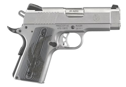 Ruger SR1911 Officer-Style Pistol 6762, 45 ACP, 3.60", Gray G10 Grips, Stainless Steel Finish, 7 Rds