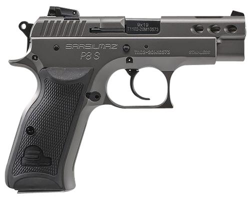 SAR USA P8S Compact Pistol P8SST, 9mm Luger, 3.80in, Black Polymer Grips, Stainless Steel Finish, 17 Rds