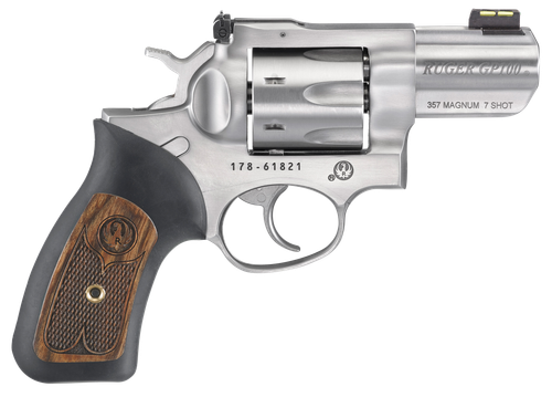 Ruger GP100 Revolver 1774, 357 Magnum, 2.5 in, Rubber/Wood Grips, Matte Stainless Finish, 7 rd