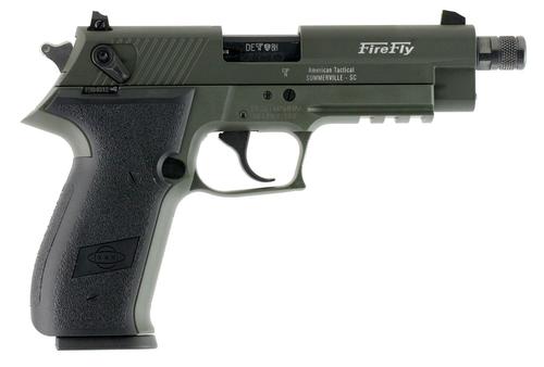 American Tactical FireFly Threaded Pistol GERG2210TFFG, 22 LR, 4.90in, Black Polymer Grips, Green Finish, 10 Rds