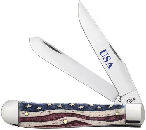 Case Star Spangled Embellished Smooth Natural Bone Trapper Pocket Knife (64132)