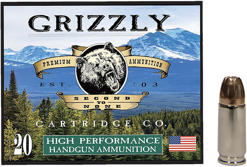 Grizzly Ammunition High Performance Pistol Ammunition GC9+P+CM10, 9mm, Jacketed Hollow Point (JHP), 124  GR, 1275  fps, 20 Rd/bx