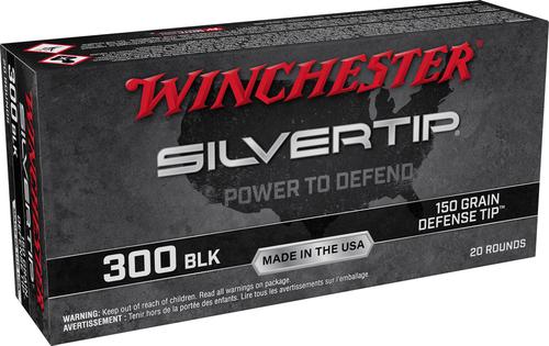Winchester Silvertip Rifle Ammunition W300ST, 300 Blackout, Defense Tip, 150 gr, 1900 fps, 20 Rd/Bx