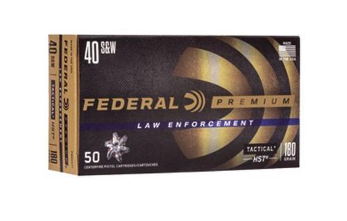 Federal Law Enforcement HST Pistol Ammunition P40HST1, 40 Smith & Wesson, Jacketed Hollow Point (JHP), 180 GR, 50 Rd/bx