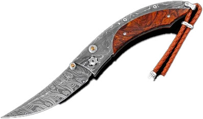 William Henry Persian High Desert Folding Knife, Damascus Blade, Damascus and Desert Ironwood Handle (B11HIGHDESERT)
