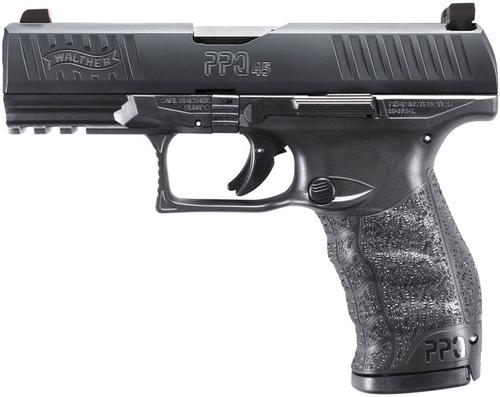 Walther PPQ M2 Pistol 2807076TNS, 45 ACP, 4 in, Polymer Grip, Black Finish, Night Sights, 12 Rd
