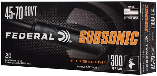 Federal Fusion SubSonic Rifle Ammunition, 45-70 Govt, Fusion Bullet, 300 GR, 1000 fps, 20 Rd/bx