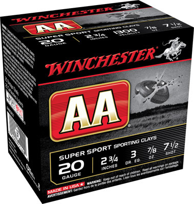 Winchester AA SuperSport Sporting Clays Value Pack AASC207D, 20 Gauge, 2-3/4", 7/8 oz, 1300 fps, #7.5 Lead Shot, 100 Rds/Bx