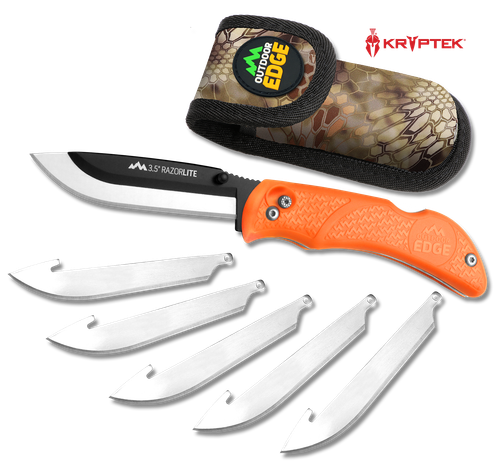 Outdoor Edge Stainless Razor-Lite Knife w/Plain Edge & Rubberized Kraton Handle (RB20C)