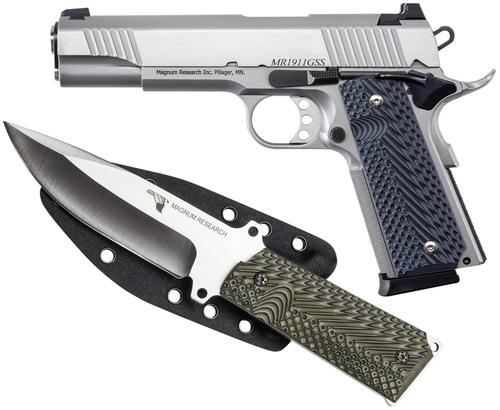 Mag Research 1911G, DE1911G9SSK, 9mm Pistol, 5", G10 Grips, Stainless Finish, 8 Rds, w/Knife