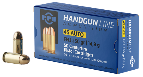 Prvi Partizan Pistol Ammunition PPH45F, 45 ACP, Full Metal Jacket (FMJ), 230 GR, 836 fps, 50 Rd/bx