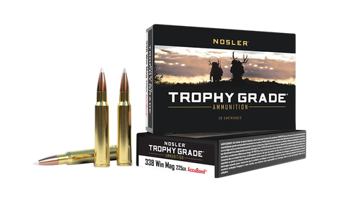 Nosler Trophy Grade Rifle Ammunition 60074, 338 Winchester Magnum, AccuBond, 225 GR, 2750 fps, 20 Rd/Bx