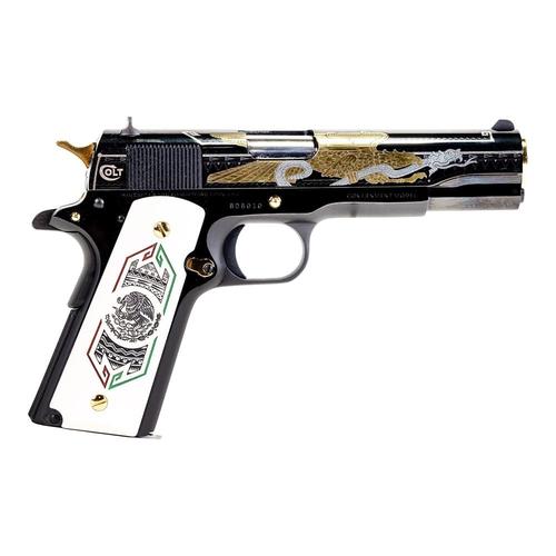 Colt Custom 1911 "Bandera" Pistol, 38 Super, 5", Mexican Eagle Engraved, Gold & Copper Inlay, 9 Rds