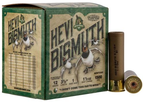 HEVI-Shot Hevi-Bismuth Waterfowl Shotshells HS14501, 12 Gauge, 3-1/2", 1500 fps, #1 Shot, 25 Rds/bx