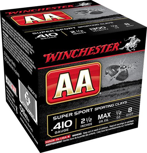 Winchester AA Sporting Clay Value Pack Shotshells AASC418VP, 410 Gauge, 2-1/2", 1/2 oz, 1300 fps, #8 Lead , 100 Rds/box