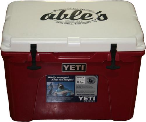 Yeti Tundra Series Cooler Featuring Ables Logo YT50CRA, 50 Quarts, Crimson/White