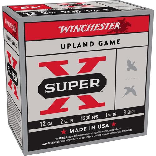 Winchester Super X High Brass Game Load X128, 12 Gauge, 2-3/4", 1-1/4 oz, 1330 fps, #8 Lead Shot, 25 Rds/Bx