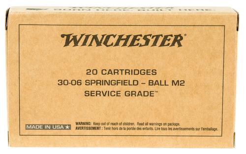 Winchester Service Grade Rifle Ammunition SG3006W, 30-06 Springfield, Full Metal Jacket (FMJ), 150 gr, 20 Rd/Bx