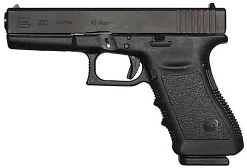 Glock 21 Standard Pistol w/Compensator PI2159203, 45 ACP, 4.60 in, Polymer Grip, Black Finish, Fixed Sights, 13 Rd