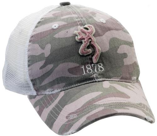 Browning Pink Camo Tatter Brim Cap w/Felt Buckmark 308119241 (Pink Camo)