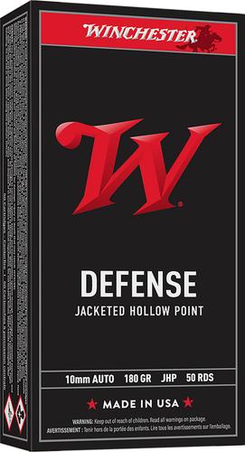 Winchester Defense Pistol Ammunition, 10mm, JHP, 147 gr, 1235 fps, 50 Rd/Bx