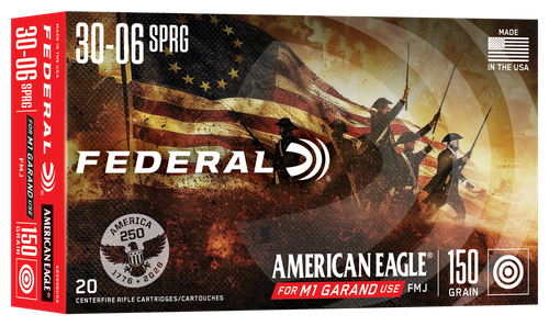 Federal American Eagle Rifle Ammunition, 30-06, Full Metal Jacket (FMJ), 150 GR, 20 Rd/bx