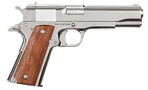 Rock Island Armory GI Semi-Auto 1911 Pistol 51814, 38 Super, 5 in, Wood Grips, Polished Nickel Finish, 8 Rd