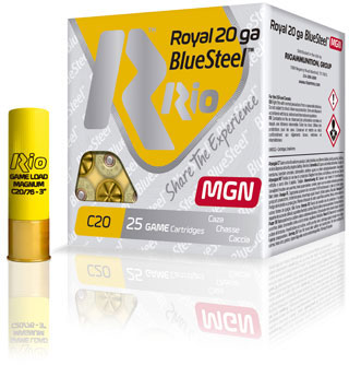 Rio Royal BlueSteel Magnum Shotshells RBSM204, 20 Gauge, 3", 1 oz, 1400 fps, #4 Shot, 25 Rd/bx