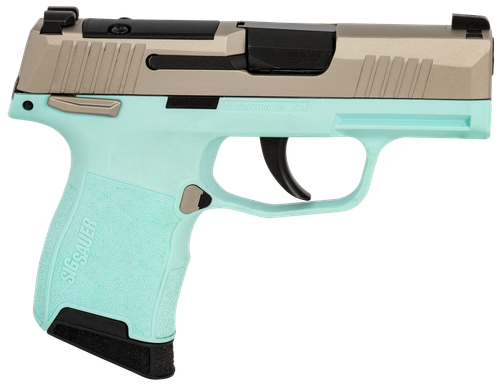 Sig Sauer P365 OR Pistol 365-380-REB-MS, 380 ACP, 3.1", Turquoise Polymer Grip, Nickel Cerakote Slide, 10 Rds