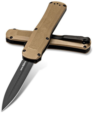 Benchmade Autocrat Out-The-Front Automatic Knife w/Black Coated Stainless Double Edge Spear Point Blade,  Coyote (3400BK-2)