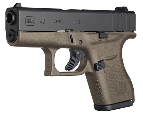 Glock 43 Pistol PI4357201, 9mm, 3.39", OD Green Grips, OD Green Finish, 6 Rds