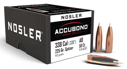 Nosler AccuBond 338 Caliber 225 Grain Spitzer 50/Box (54357), Not Loaded