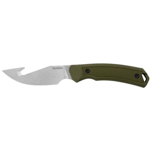 Kershaw Deschutes Skinner Fixed Blade Knife w/Gut Hook, Plain Satin Blade, Green Handle (1883GH)