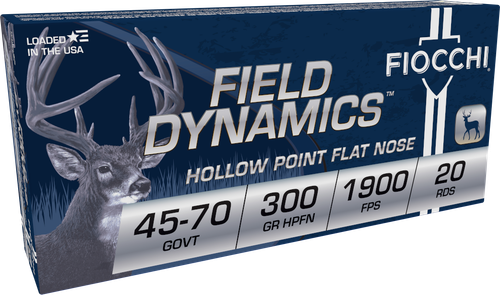 Fiocchi Rifle Ammunition, 45-70 Gov, HP Flat Nose, 300 gr, 1900 fps, 20 Rd/Bx