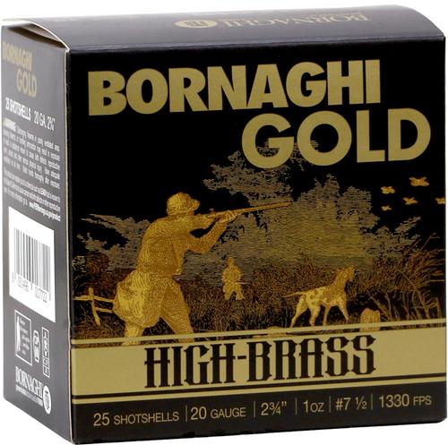 Bornaghi Gold High Brass Dove Loads 20GOLDDOVE2875, 20 Gauge, 2-3/4", 1 oz, 1330 fps, #7.5 Shot, 25 Rd/bx