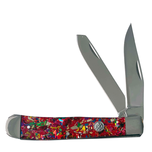 Whiskey Bent Knives Trapper Knife w/Clip Point & Spey Blade, Red Infusion Handle (RN11-80)