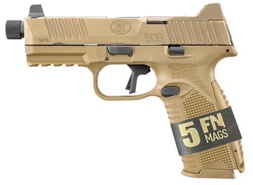 FN 509 Tactical Pistol Bundle, 9mm Luger, 4.50", Modular Backstraps, Flat Dark Earth Finish, 24 Rds