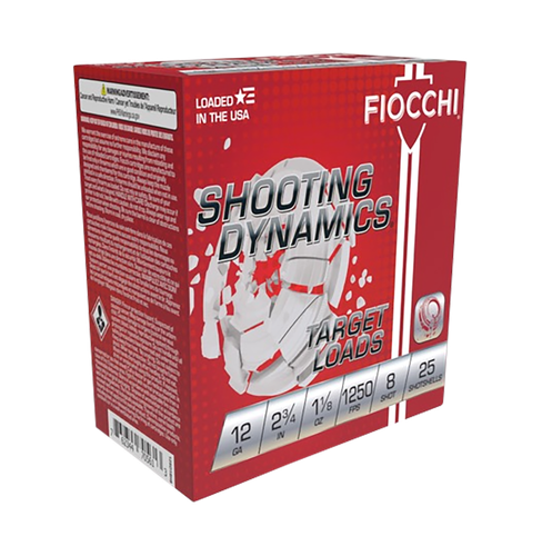 Fiocchi Shooting Dynamics Heavy Clay Target Loads 12SD18X8, 12 Gauge, 2-3/4", 1 1/8 oz, 1250 fps, #8 Lead Shot, 25 Rds/Bx