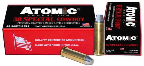 Atomic Cowboy Action Pistol Ammunition 00451, 38 Special, Lead Round Nose Flat Point, 125 gr, 700 fps, 50 Rd/Bx