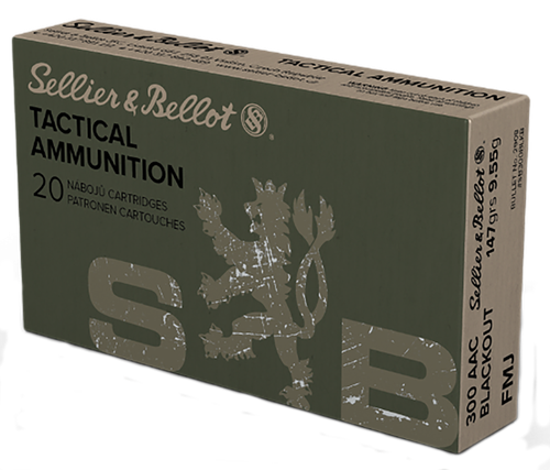 Sellier & Bellot Rifle Ammuntion SB300BLKB, 300 Blackout, Full Metal Jacket (FMJ), 147 GR, 2076 fps, 20 Rd/bx